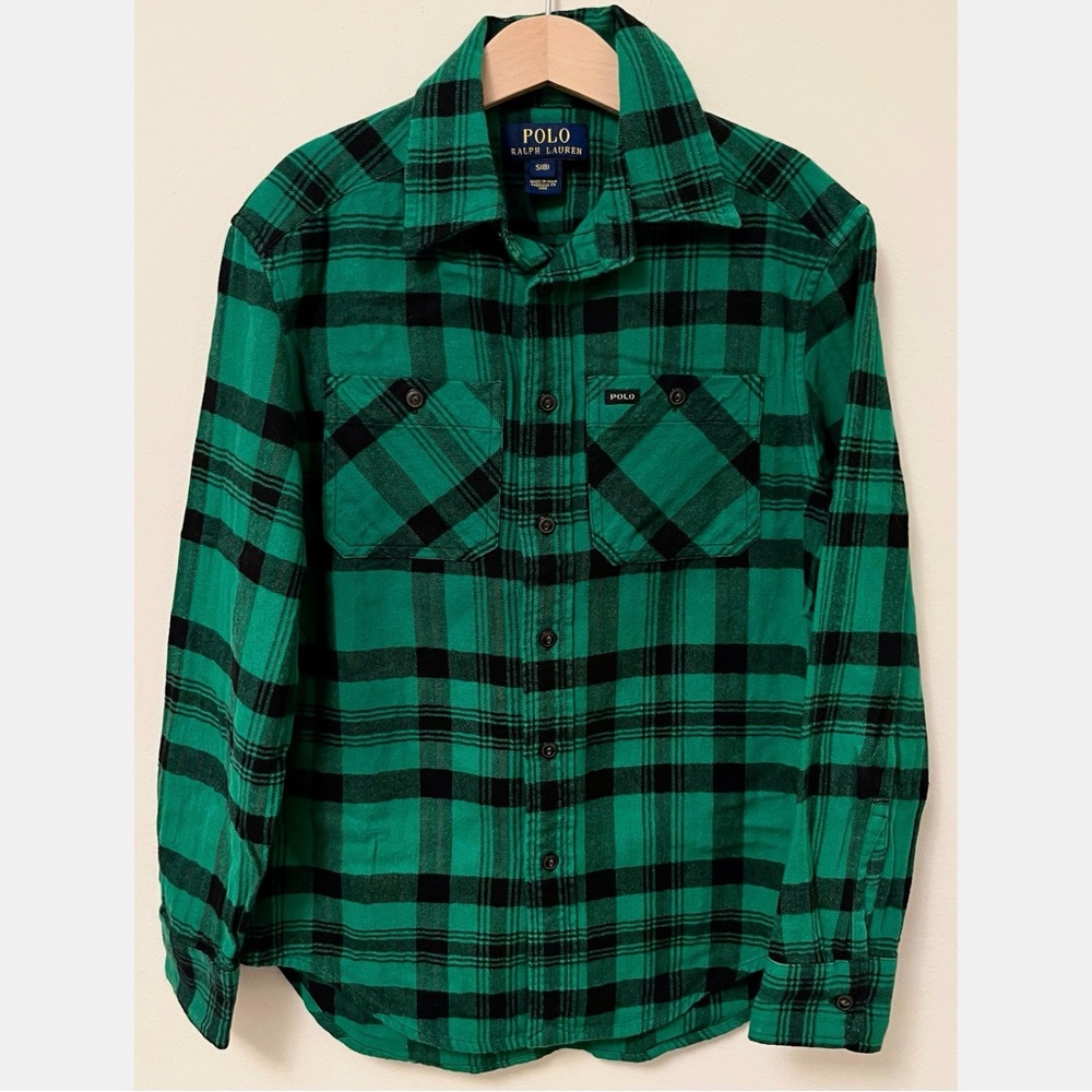 Polo • Small 8 • Ralph Lauren Camp Shirt Plaid Flannel Long Sleeve Button Up